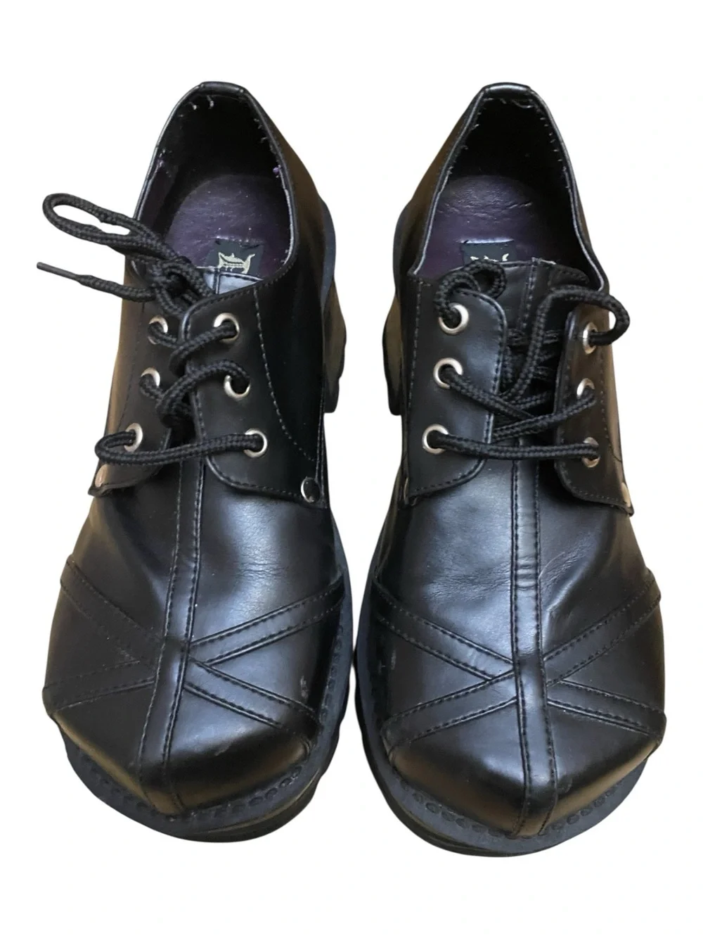 Demonia Womens Trump-101 Black Tall Loafer Shoes Stomp Goth Chunky